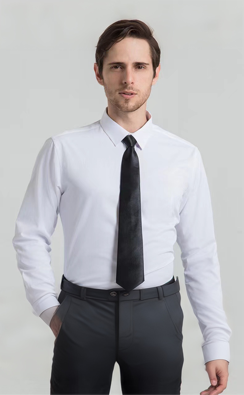 經典方領長袖純棉商務休閑襯衫