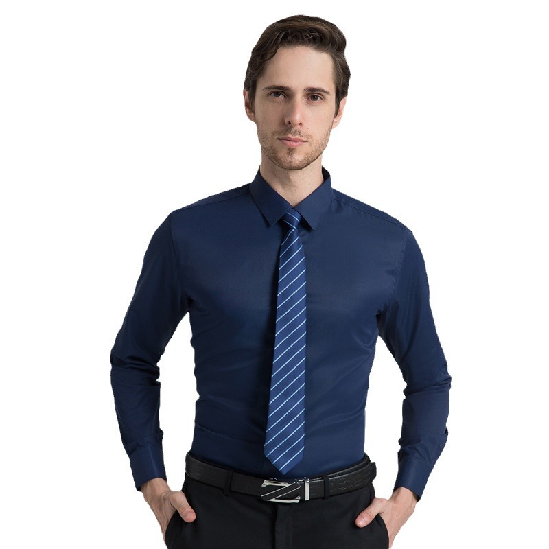 經典方領長袖純棉商務休閑襯衫