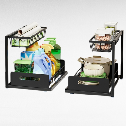 Double-layer pull-out multifunctional storage rack