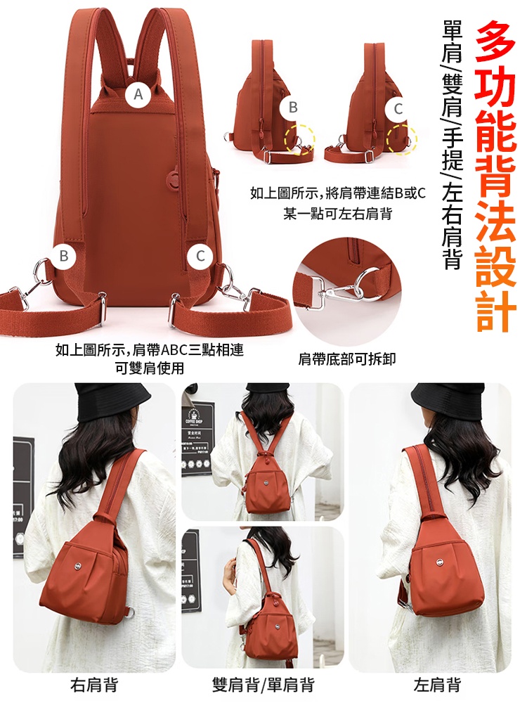 多功能大容量百搭包⚖️重量僅約 0.24kg，輕盈舒適不勒肩，適合長時間背負