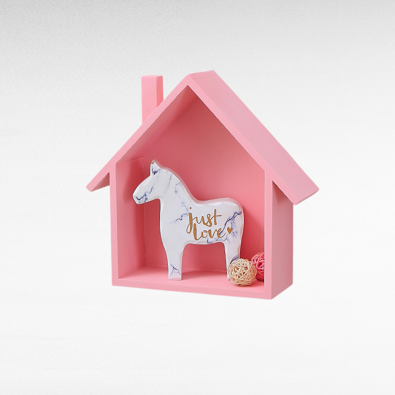 Cute little house on solid wood wall rack room kindergarten restaurant wooden storage decorative she