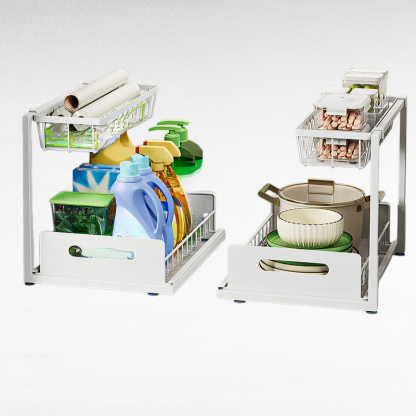 Double-layer pull-out multifunctional storage rack