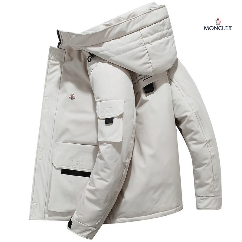 MONCLER メンズとレディースの厚手のショート丈フード付きジャケット、新作冬物作業着ダウンジャケット