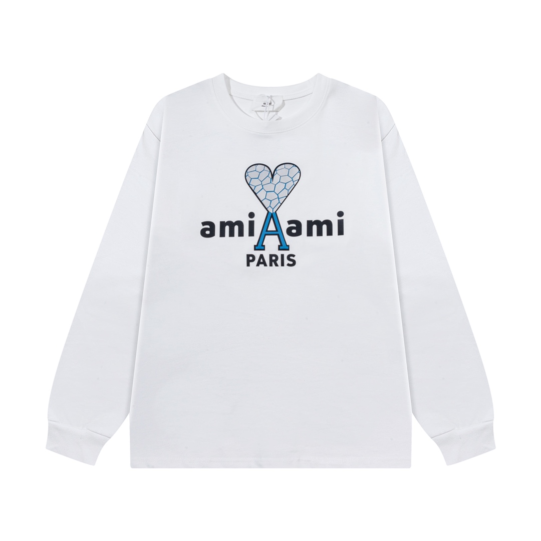 AMI PARIS ハート ロゴ コットン 刺繍 長袖 Tシャツ★人気★
