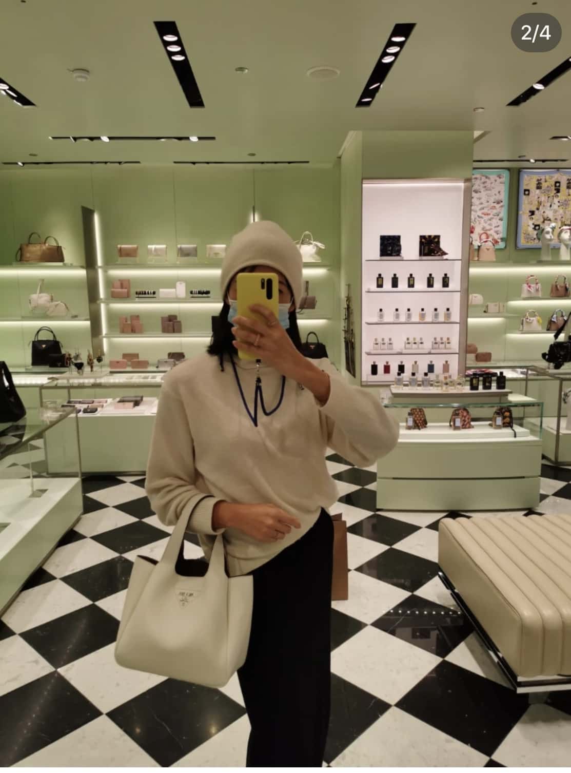 PRADA普拉达进口柔软细腻小牛皮菜篮子托特腋下包1BG335