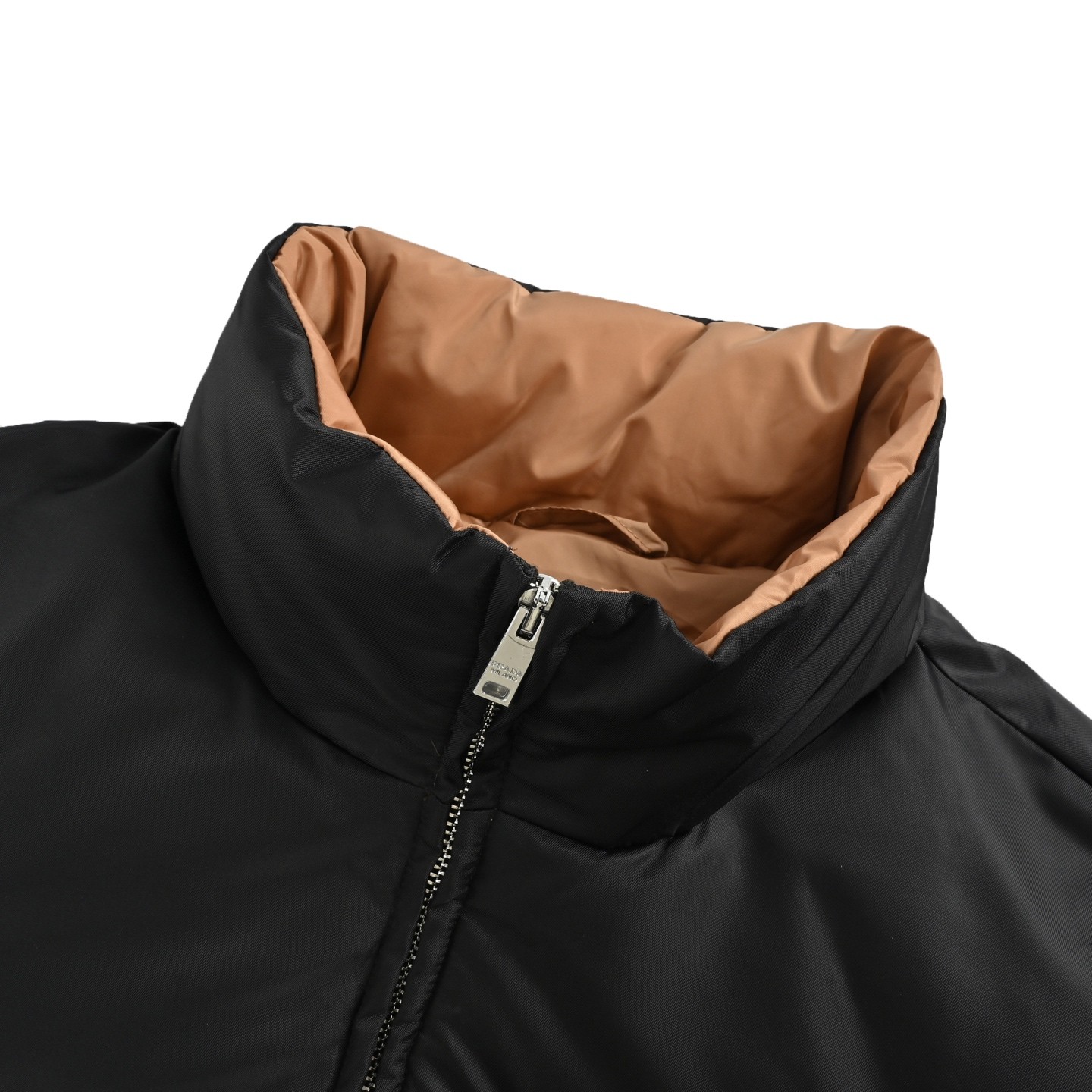 PRADA プラダ ブラック 再生ナイロン 撞色リブコollar ダウンジャケット