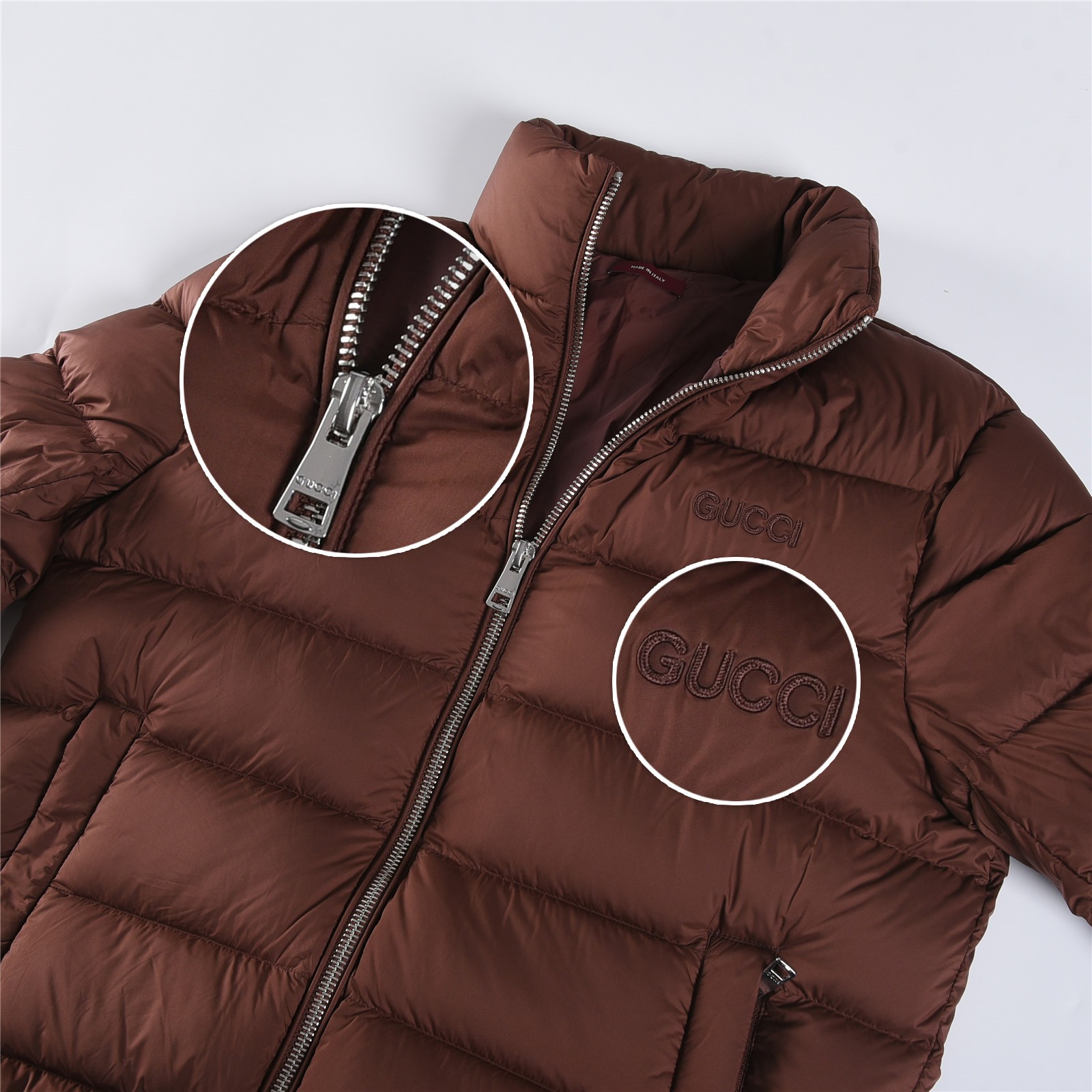GUCCI グッチ FW25秋冬新作 刺繍ロゴ 立襟ローショルダー スリムフィット ダウンジャケット 男女兼用
