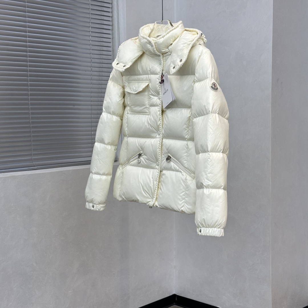MONCLER モンクレール Glareins 編み飾りウエストライン フード付きショートダウンジャケット ホワイト レディース