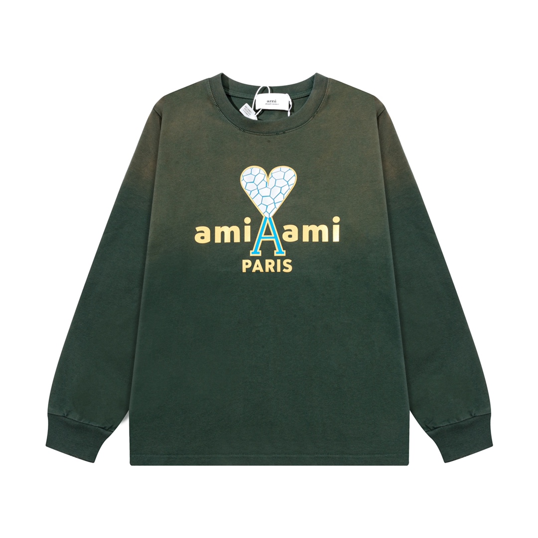 AMI PARIS ハート ロゴ コットン 刺繍 長袖 Tシャツ★人気★