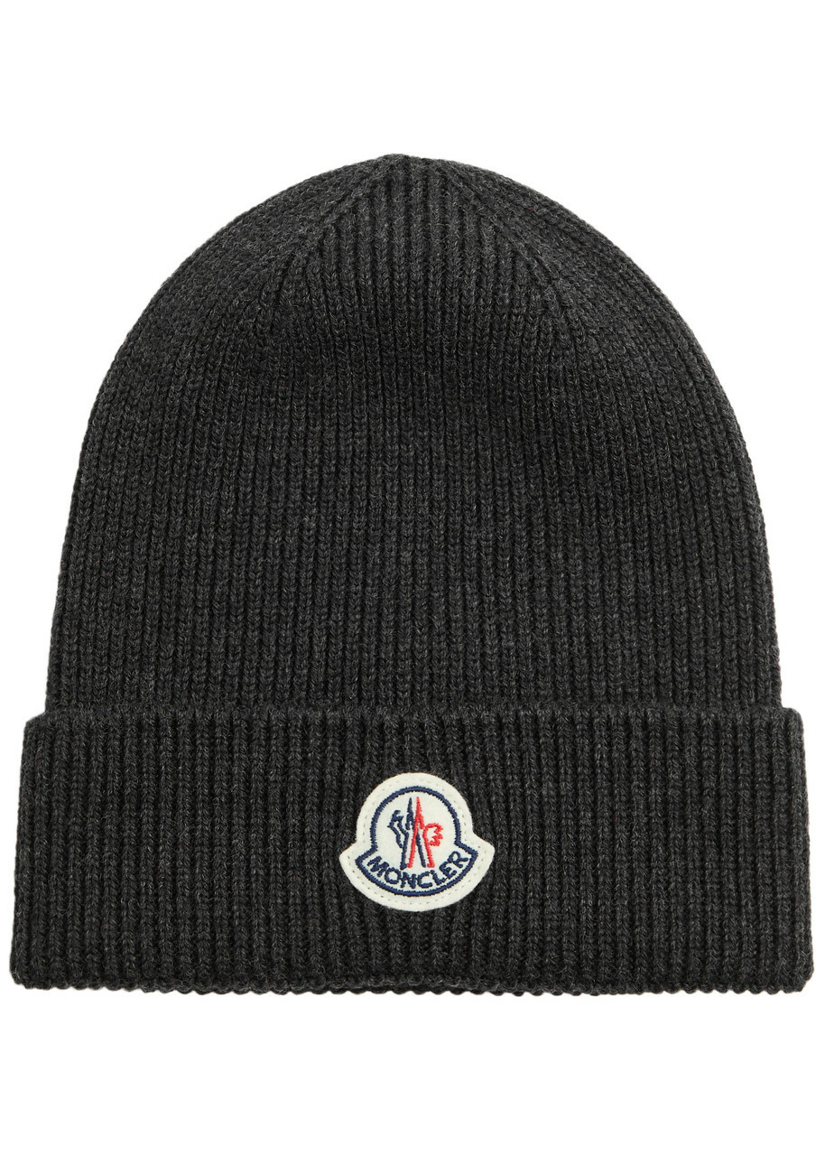 【MONCLER全国送料無料】Moncler Logo Wool Beanie - Grey - One Size