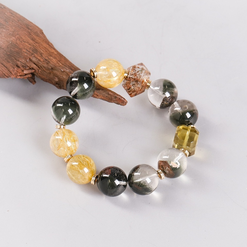 乾坤显化・聚宝盆｜绿幽灵发晶手串