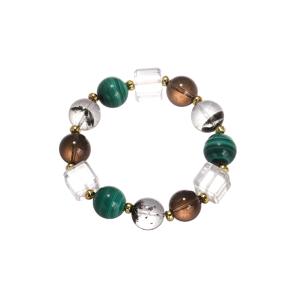 翡翠风韵丨孔雀石＆绿幽灵 设计款手串