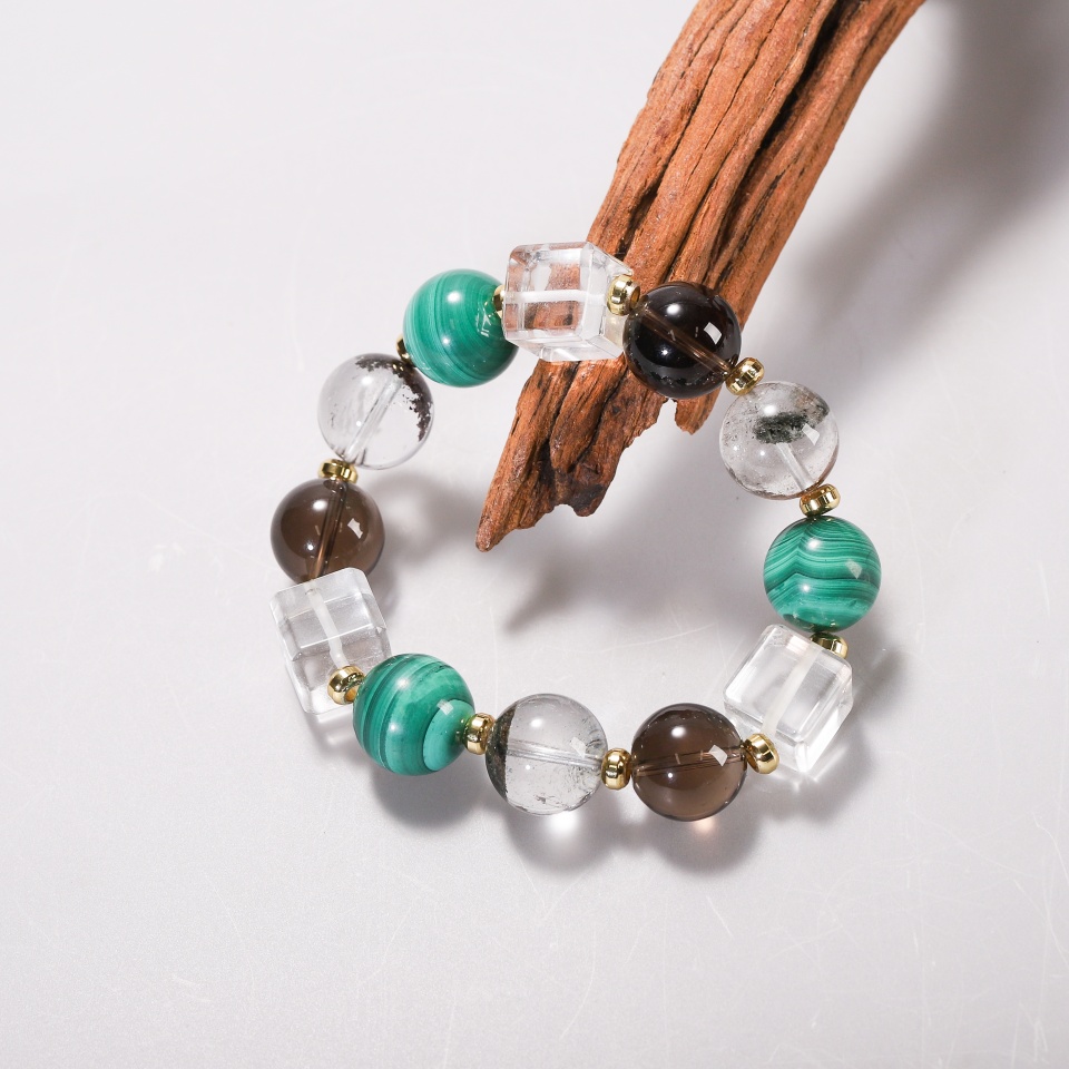 翡翠风韵丨孔雀石＆绿幽灵 设计款手串