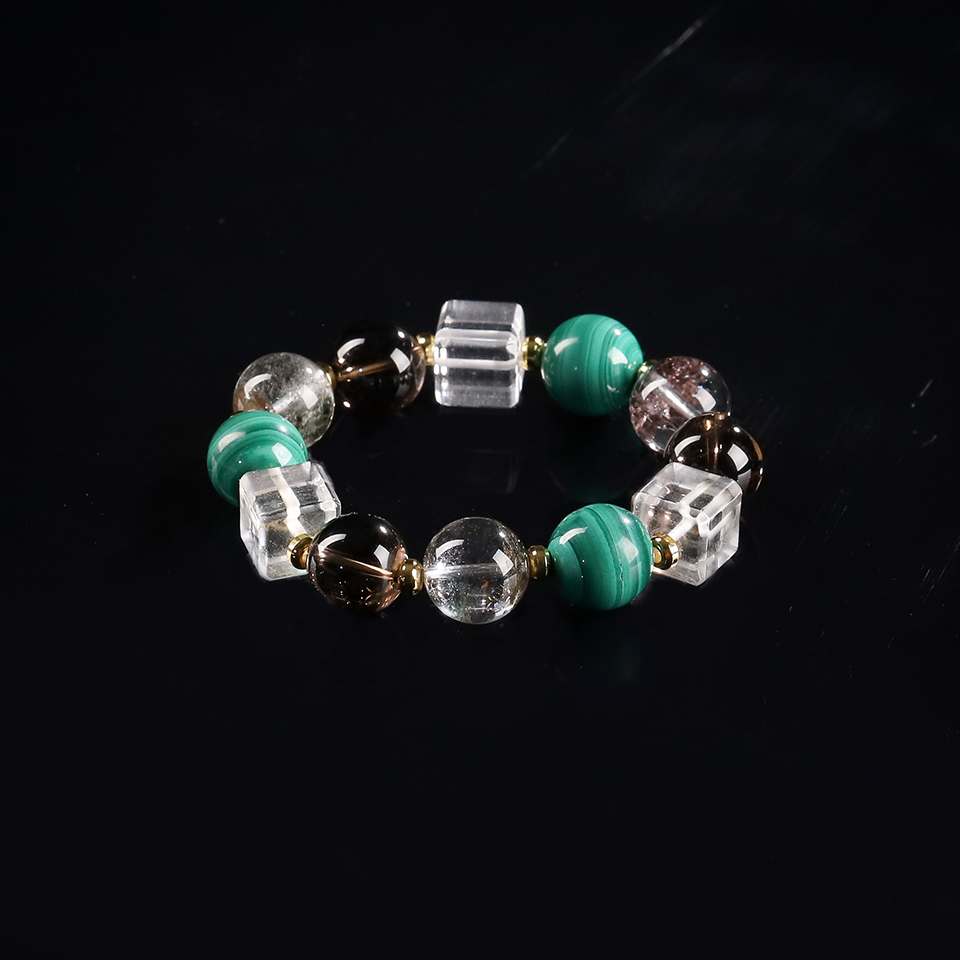 翡翠风韵丨孔雀石＆绿幽灵 设计款手串