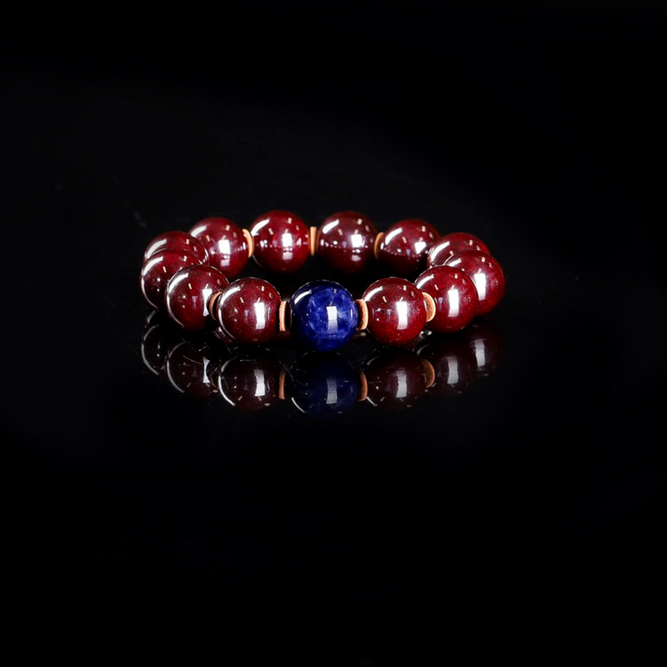 水火既济｜阴阳激荡 朱砂配蓝纹石手串