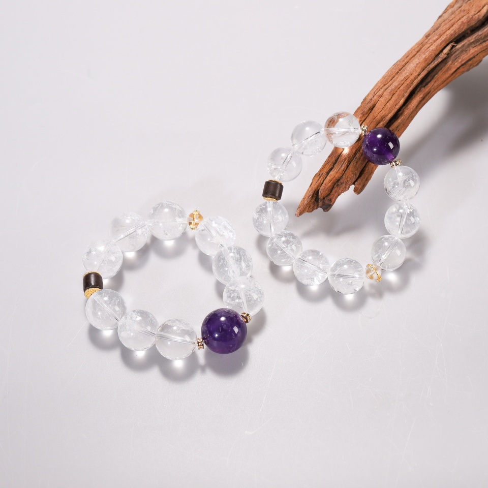 彩虹显化球｜白阿塞紫水晶设计款手串