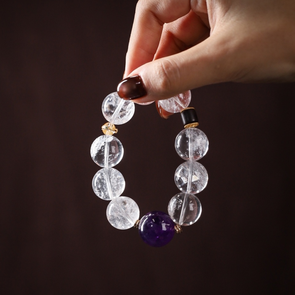 彩虹显化球｜白阿塞紫水晶设计款手串