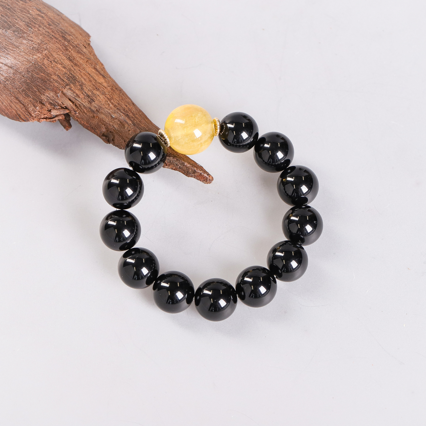 天外护身符｜黑陨石 × 黄萤石手串