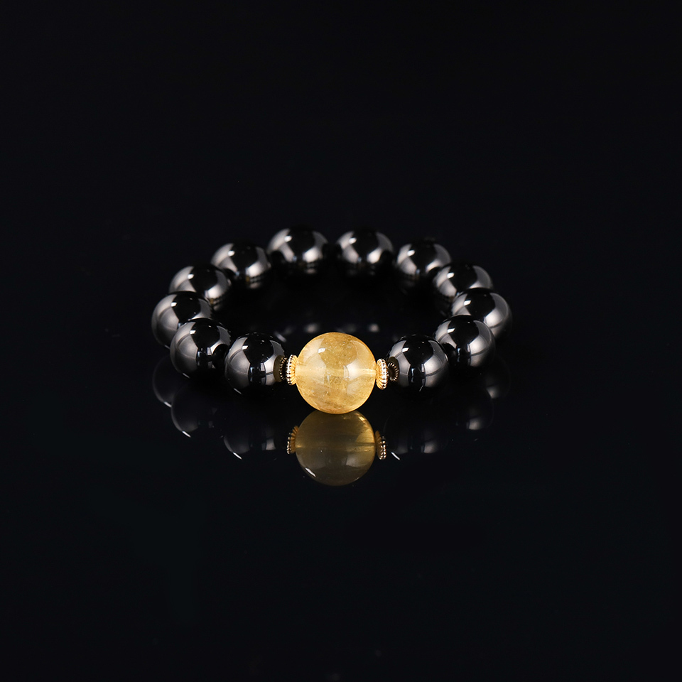 天外护身符｜黑陨石 × 黄萤石手串