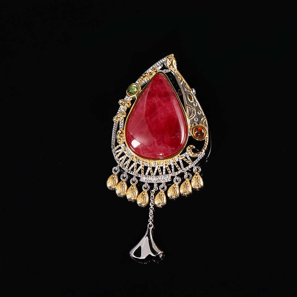 玫瑰之恋｜红蔷薇 水滴多流苏 胸针&吊坠两用