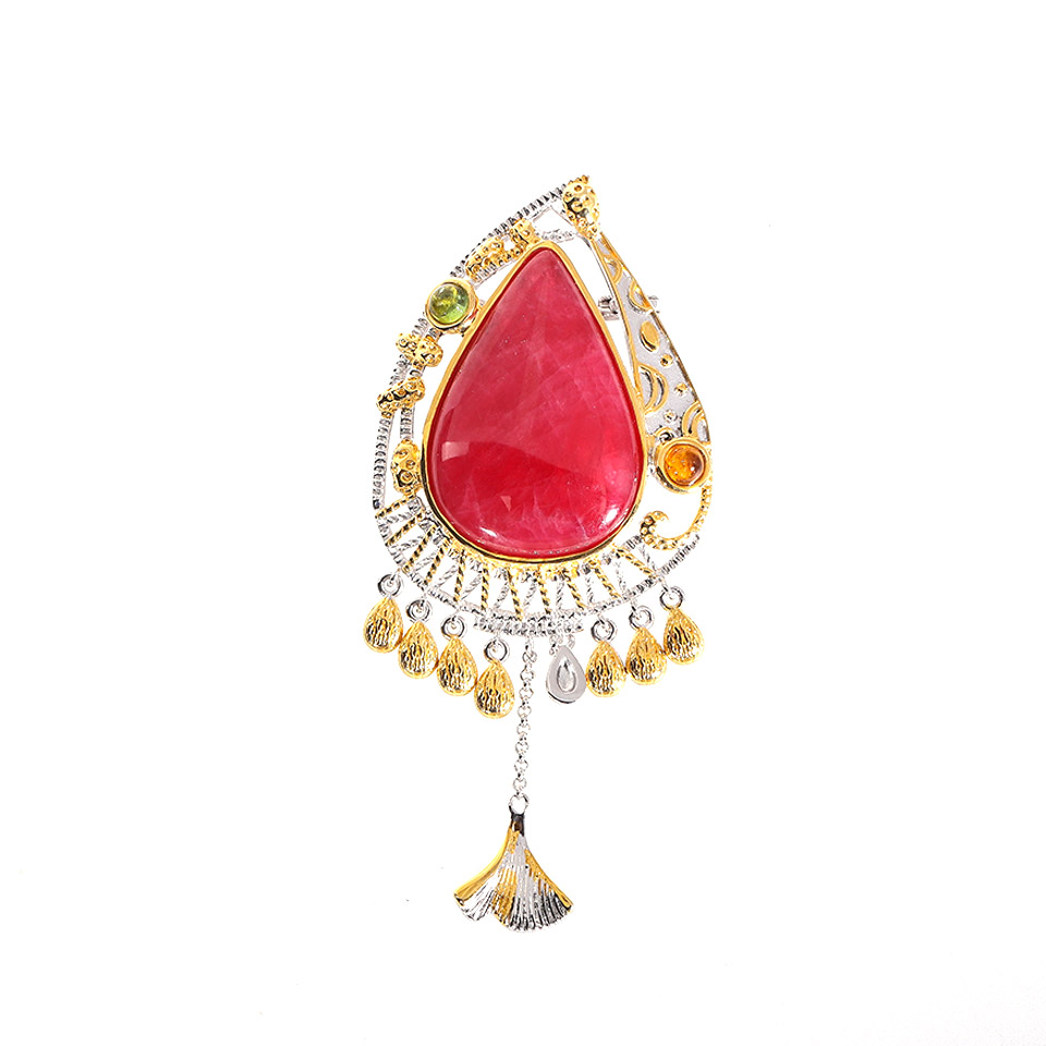 玫瑰之恋｜红蔷薇 水滴多流苏 胸针&吊坠两用