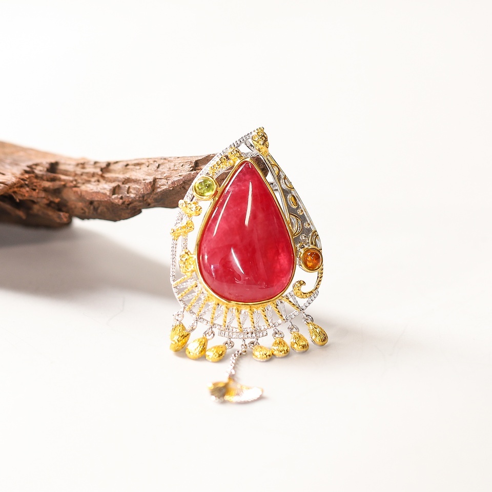 玫瑰之恋｜红蔷薇 水滴多流苏 胸针&吊坠两用