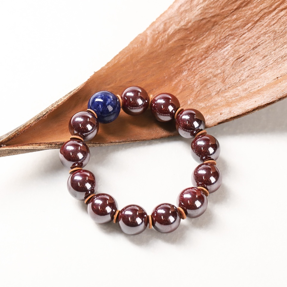 水火既济｜阴阳激荡 朱砂配蓝纹石手串