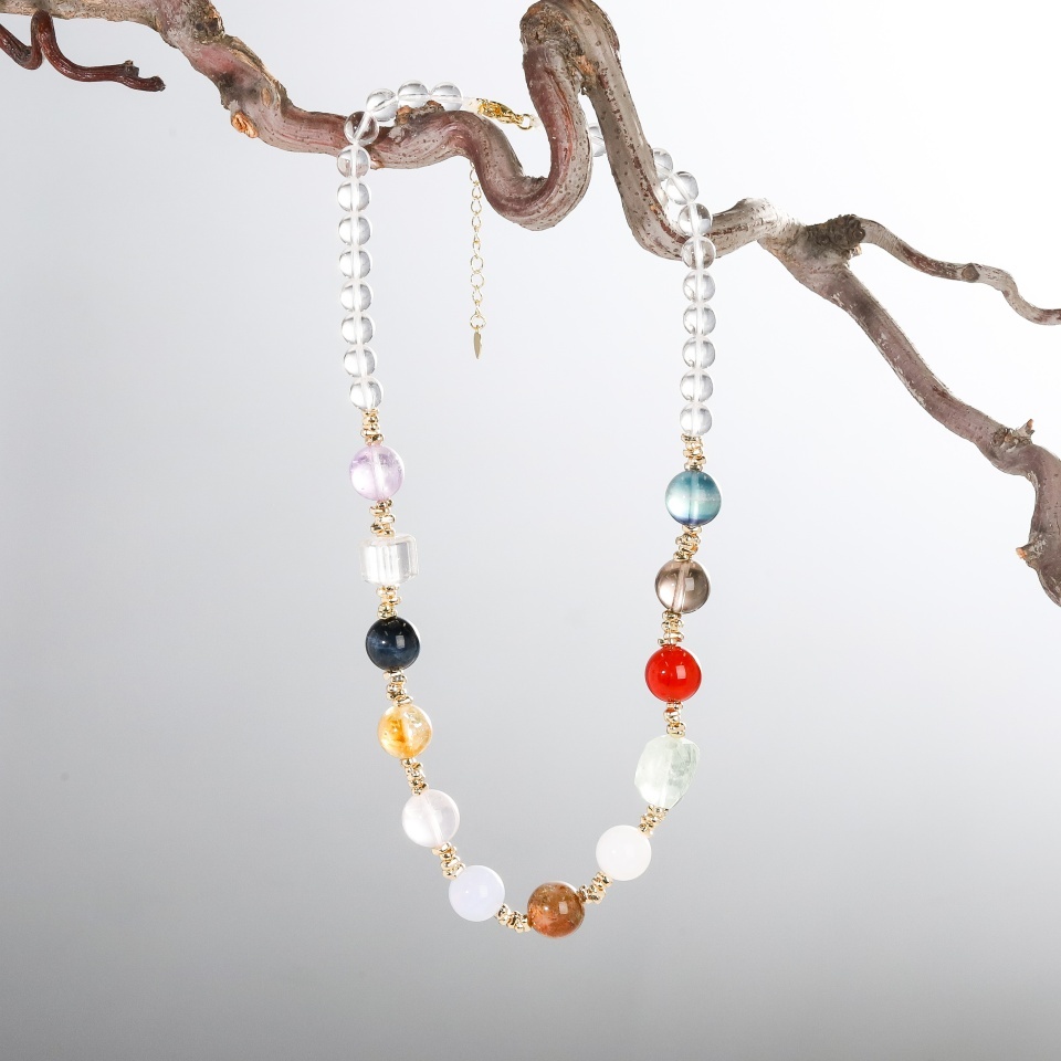 霓虹彩韵丨多色配珠白水晶 锁骨链
