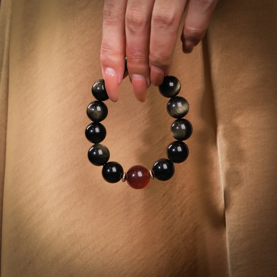 【富】星光闪耀丨猫眼金沙黑曜石 手串