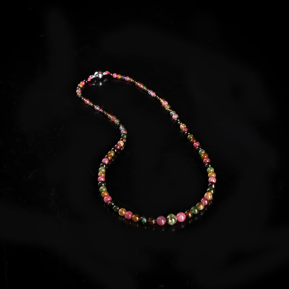 彩虹能量屏障｜七彩碧玺圆珠塔链