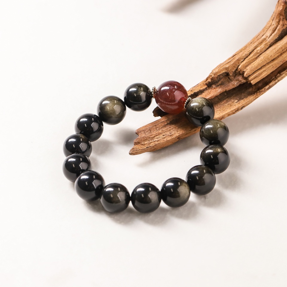 星光鸽血红｜天然猫眼 金沙黑曜石