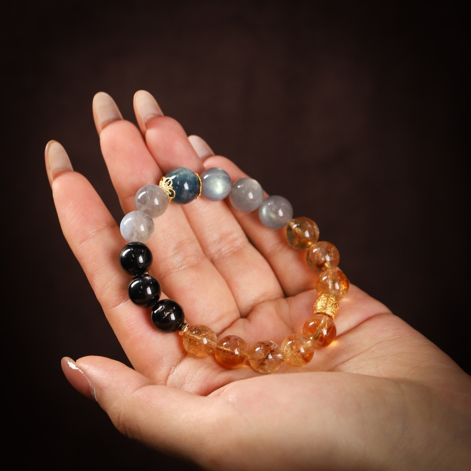 【富】显化落地丨幻彩黑金黄塔晶 手串