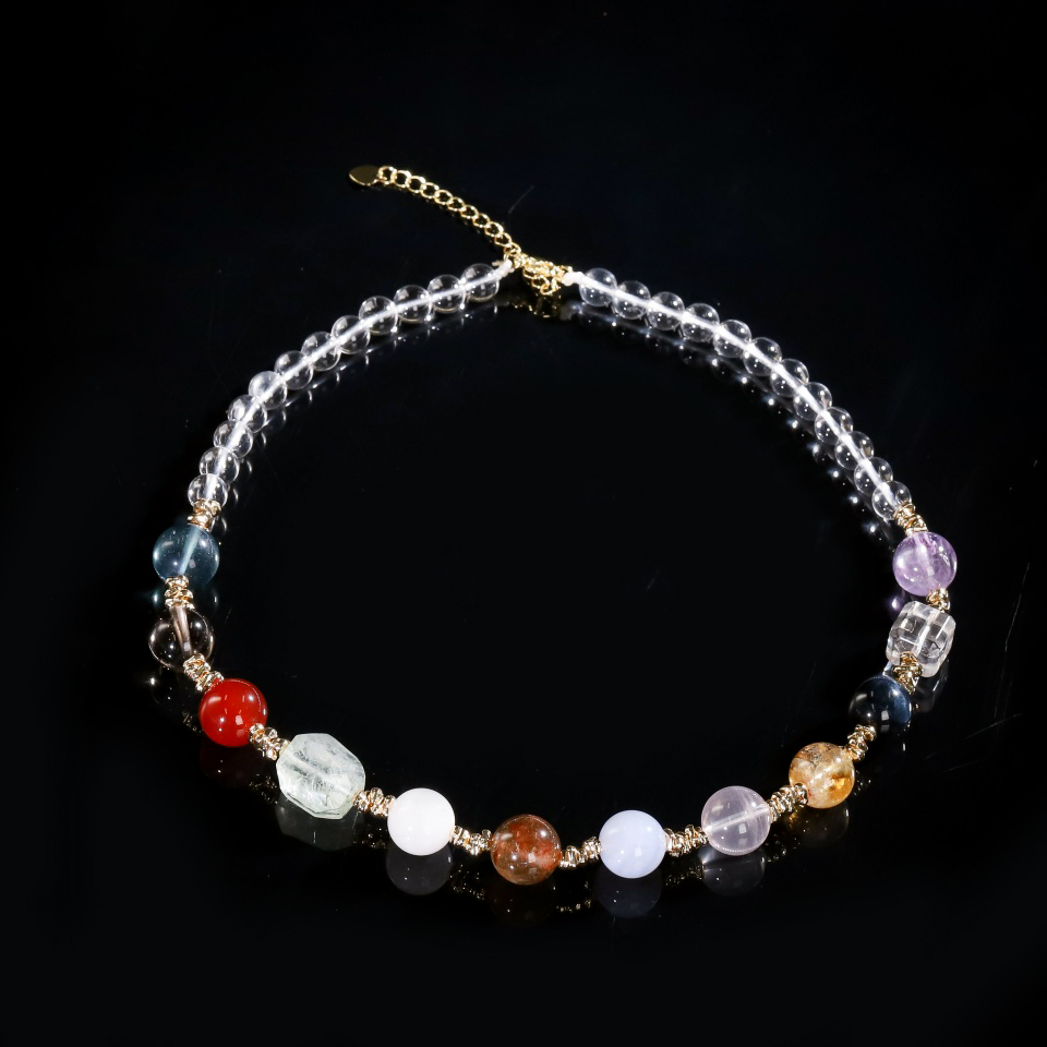 霓虹彩韵丨多色配珠白水晶 锁骨链