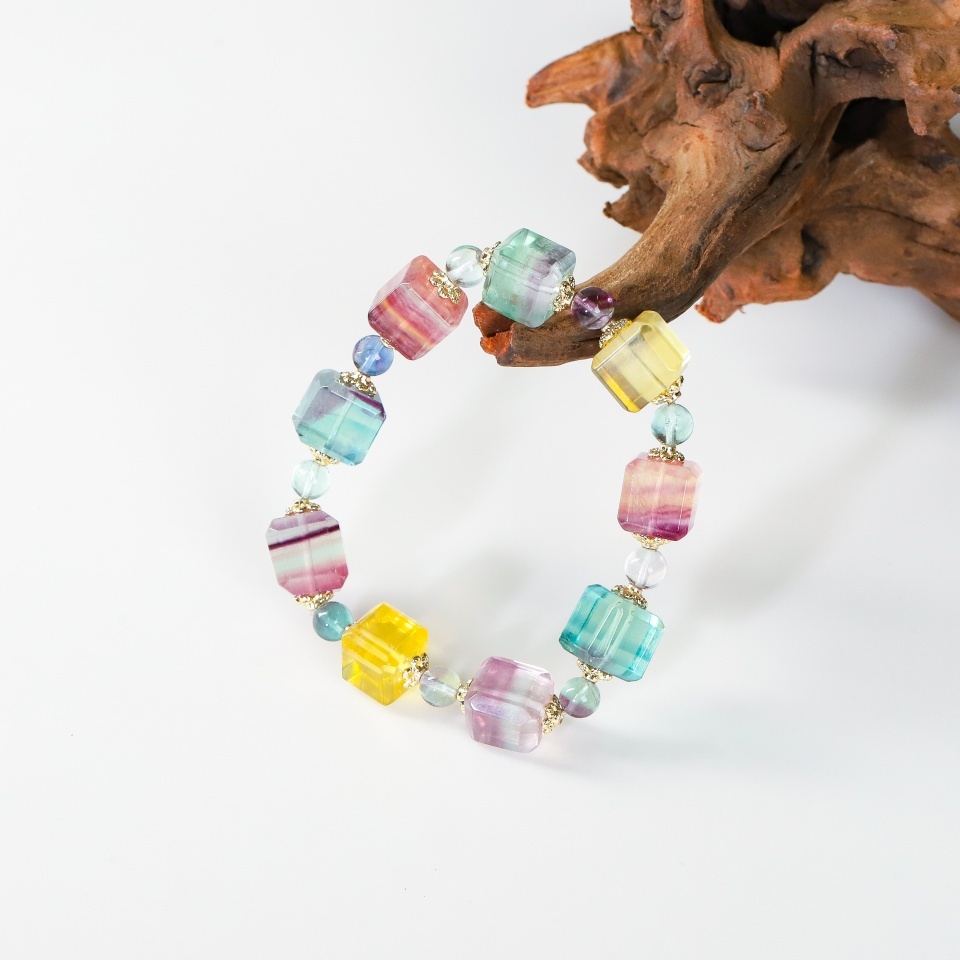 虹韵方序丨七彩萤石方糖 手串