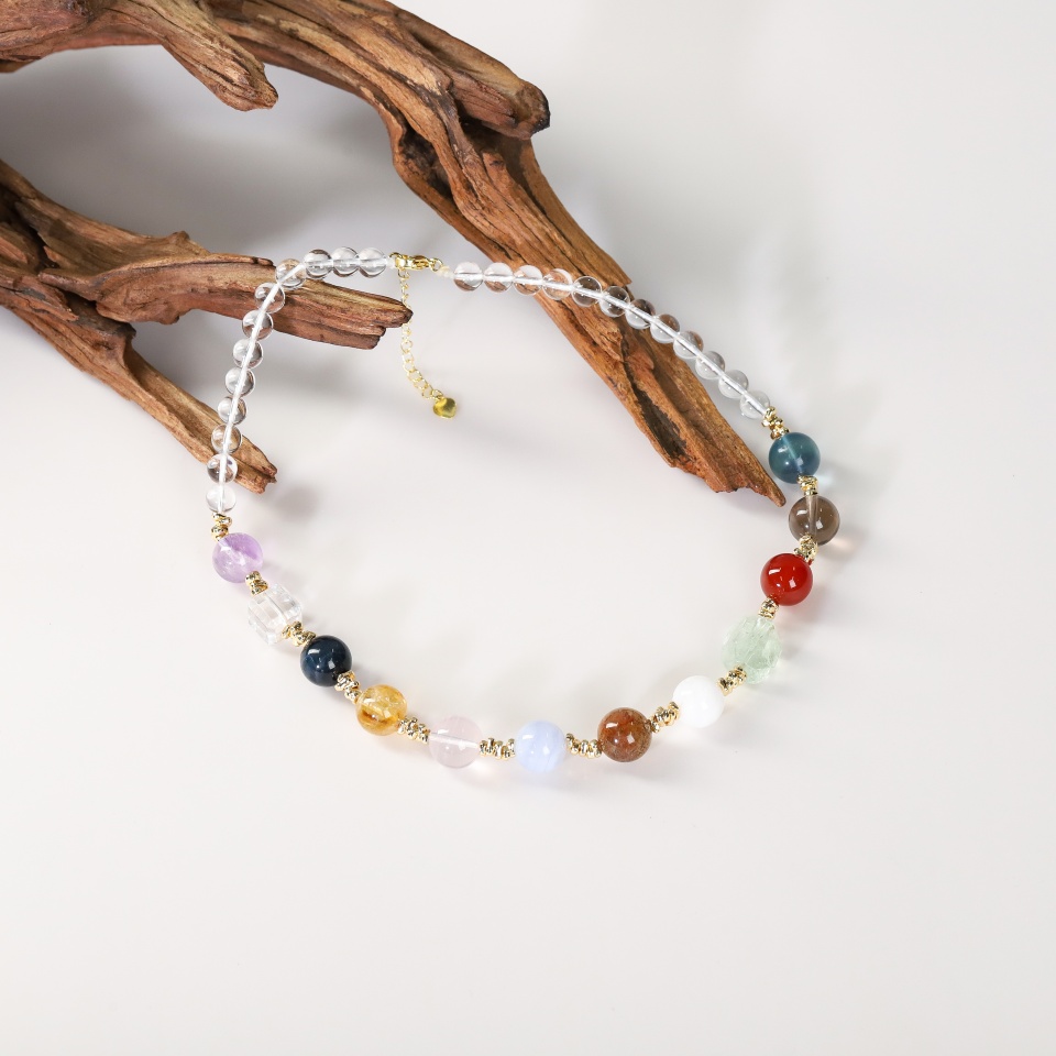 霓虹彩韵丨多色配珠白水晶 锁骨链