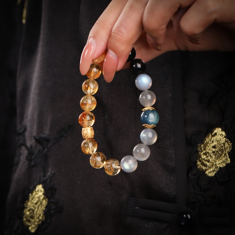 【富】显化落地丨幻彩黑金黄塔晶 手串