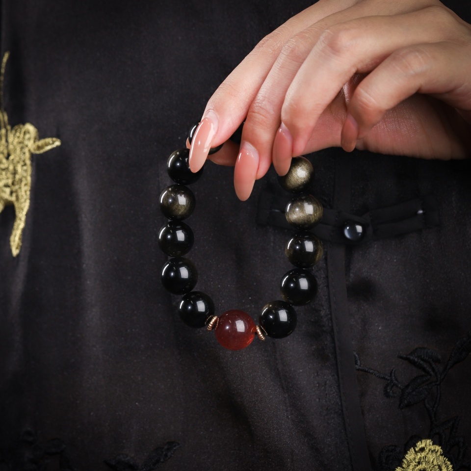 【富】星光闪耀丨猫眼金沙黑曜石 手串