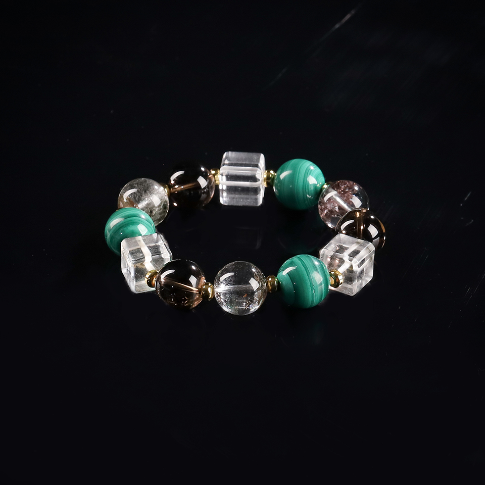 翡翠风韵丨孔雀石＆绿幽灵 设计款手串