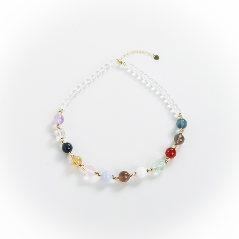 霓虹彩韵丨多色配珠白水晶 锁骨链