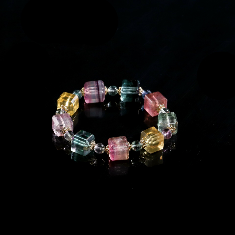 虹韵方序丨七彩萤石方糖 手串