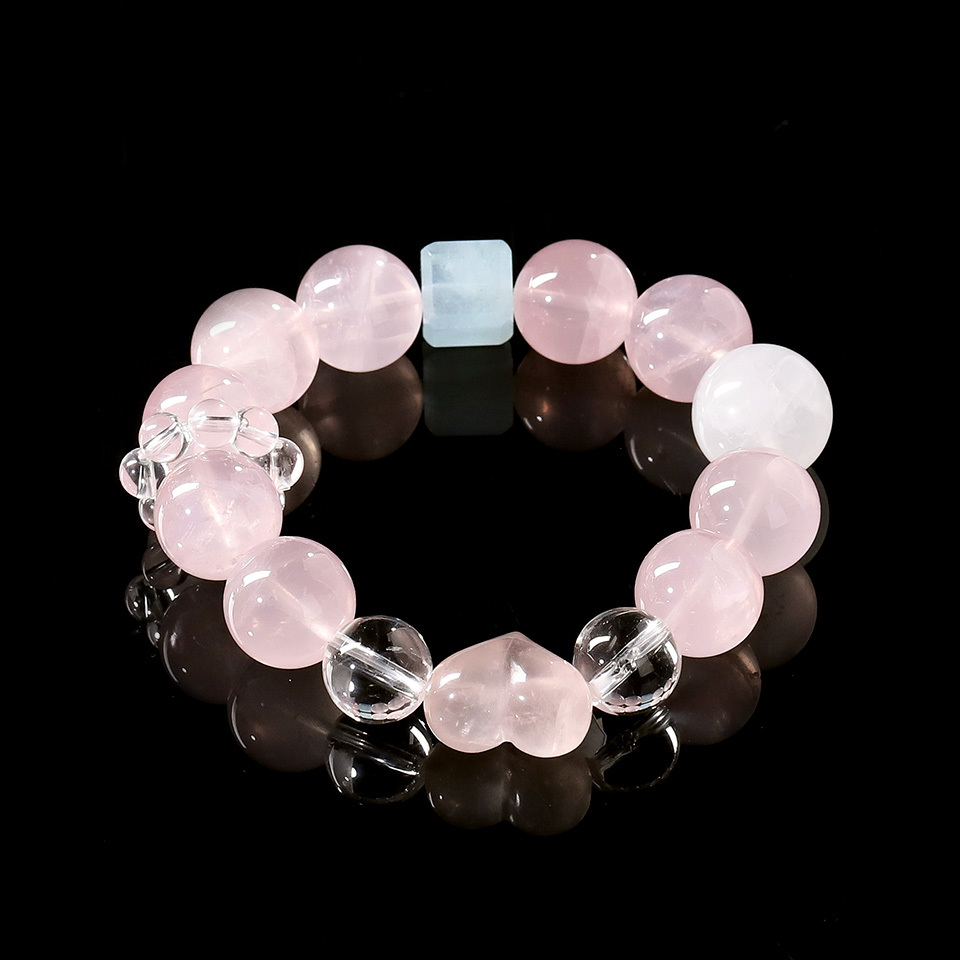 【爱】
浪漫交织丨爱心粉晶手串