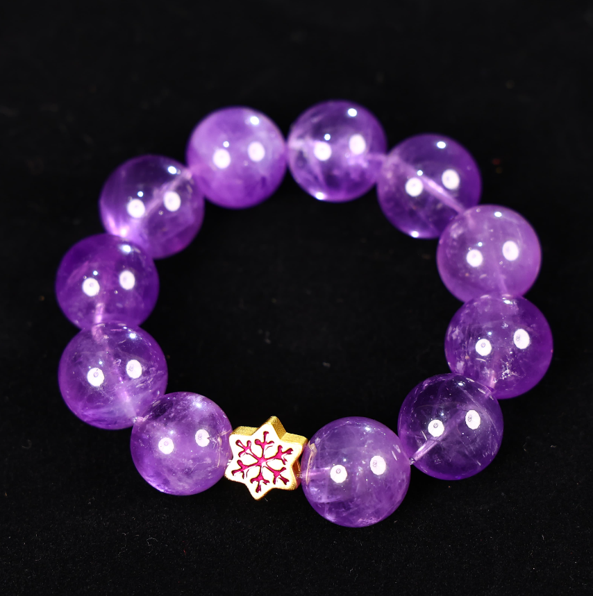 巴西薰衣紫水晶雪花圆珠手串【预售14天】【直播T】