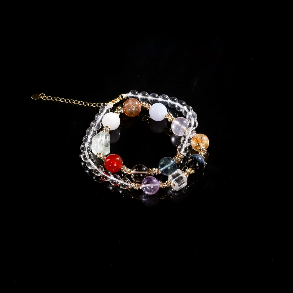 霓虹彩韵丨多色配珠白水晶 锁骨链