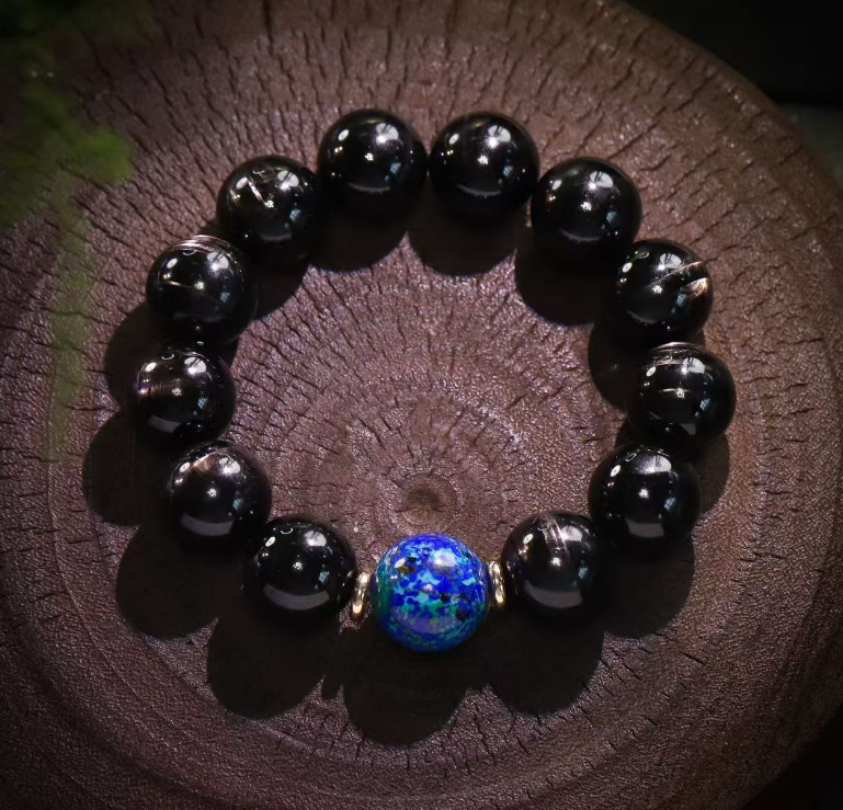 星光金运石蓝铜矿设计款手串【水晶课】