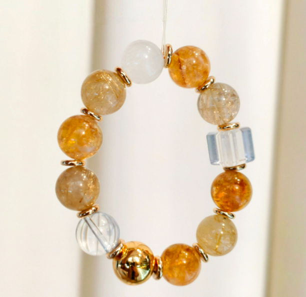 财富晶场｜发晶萤石黄塔晶设计款手串【直播T】