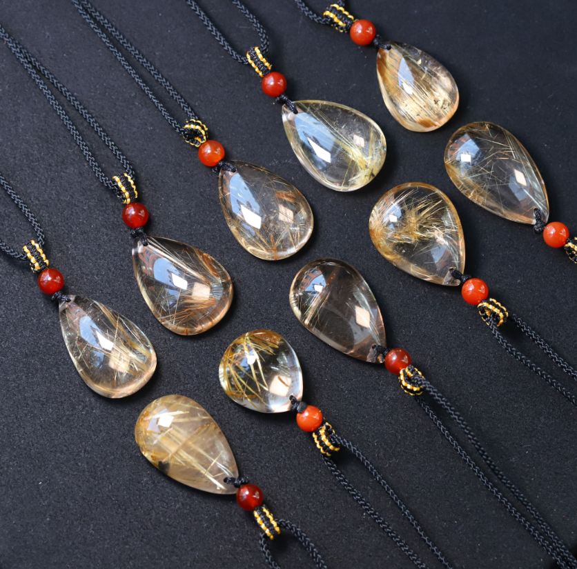 金色财库｜钛晶金发晶水滴吊坠【直播T】