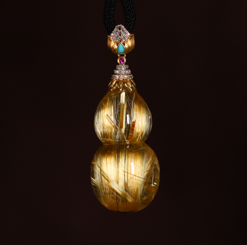 极品葫芦金扣头镶嵌钛晶吊坠【直播T】【预售14天】