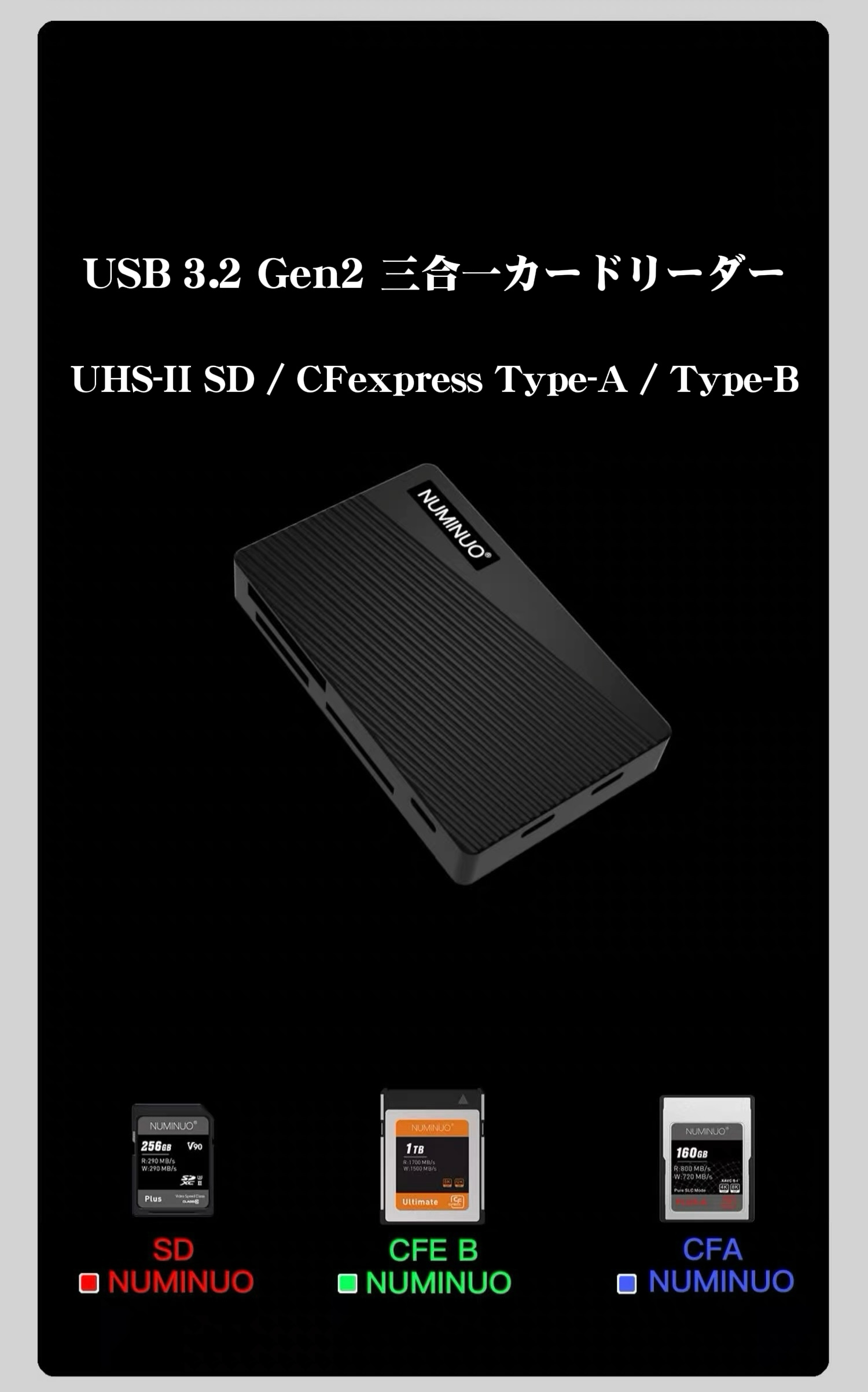 USB4 CFexpressカードリーダー 40Gbps 二合一 / USB 3.2 Gen2 三合一 高速メモリーカードリーダー SD / CFexpress Type-A / Type-B 対応【CNCアルミ筐体 / 3年保証】