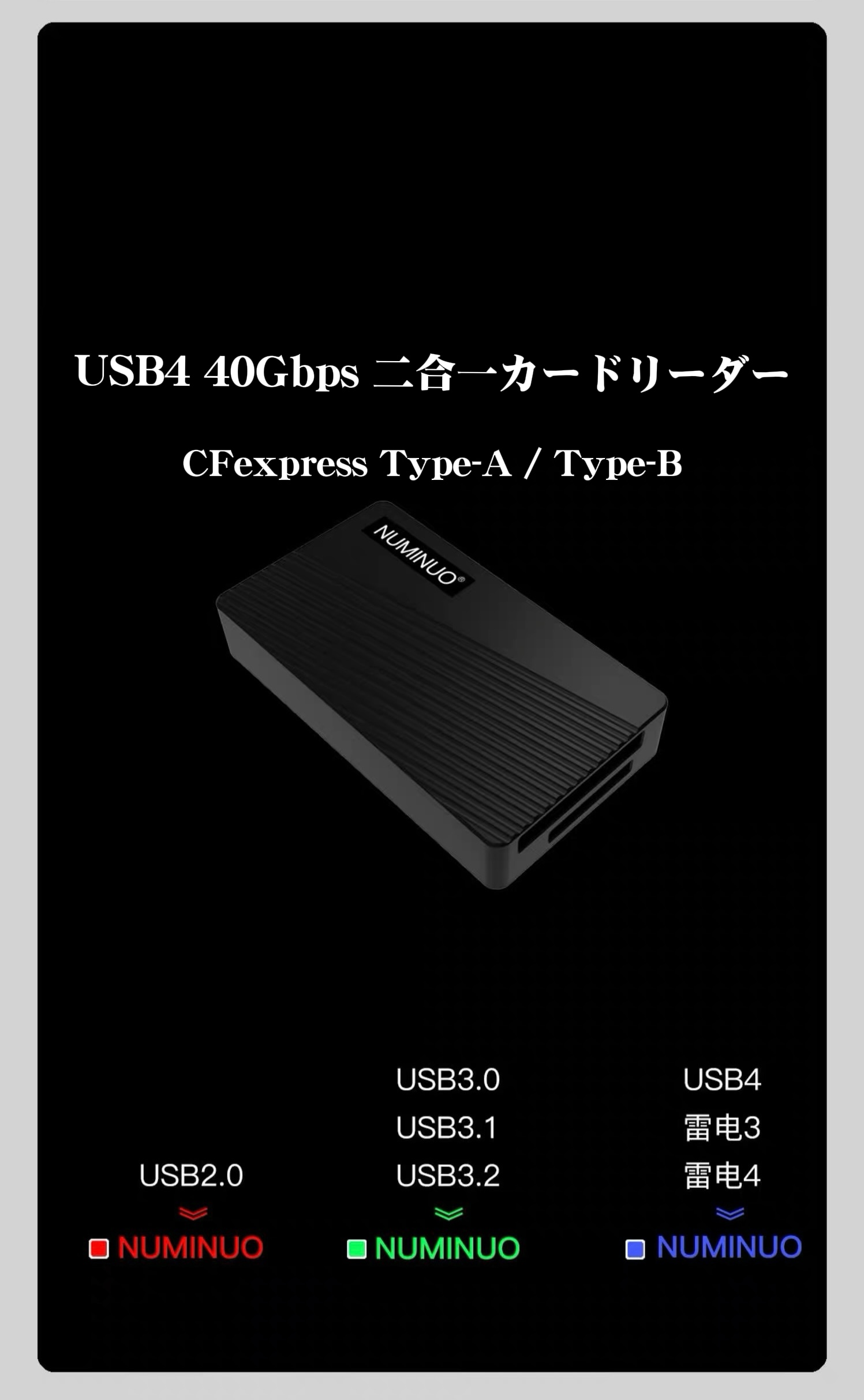 USB4 CFexpressカードリーダー 40Gbps 二合一 / USB 3.2 Gen2 三合一 高速メモリーカードリーダー SD / CFexpress Type-A / Type-B 対応【CNCアルミ筐体 / 3年保証】