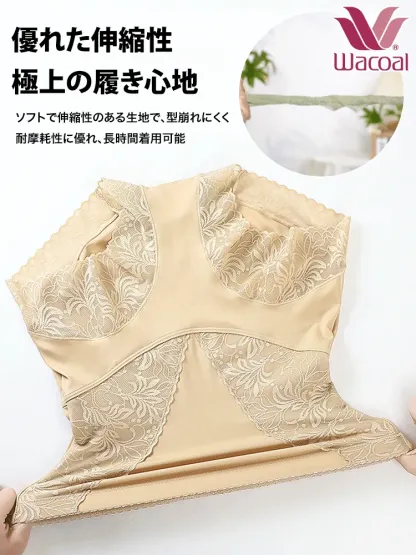 Wacoalハイウエストショーツ、3A級抗菌クロッチは抗菌防臭効果抜群！伸縮性がよく体にぴったりフィットし、巻き上がらずヒップを挟まない。お腹引き締め、ぽっこりお腹にさよなら!